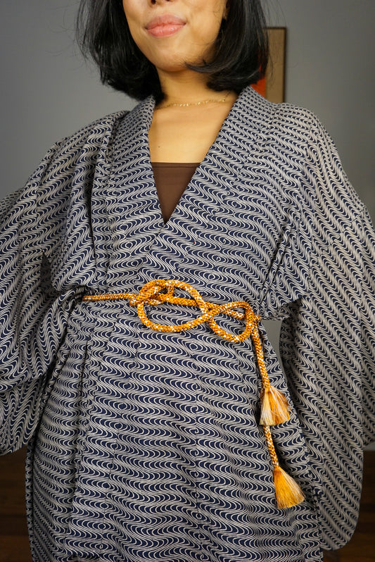 Kimono Sheer Dark Blue Waves in Silk