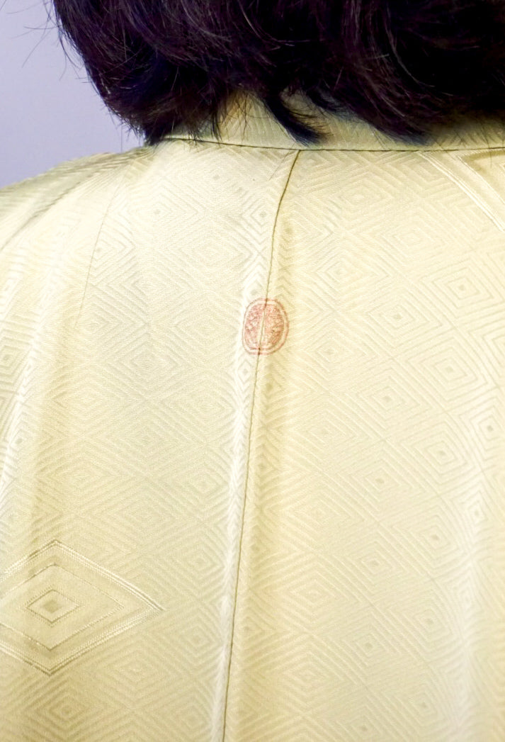 Kimono One Layer Light Pistacchio with Diamond Shapes in Silk