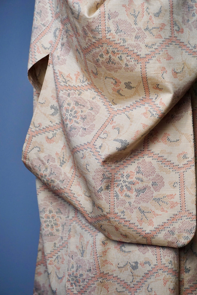 Short Kimono Single Layer in Earthy Peach Tsumugi Silk