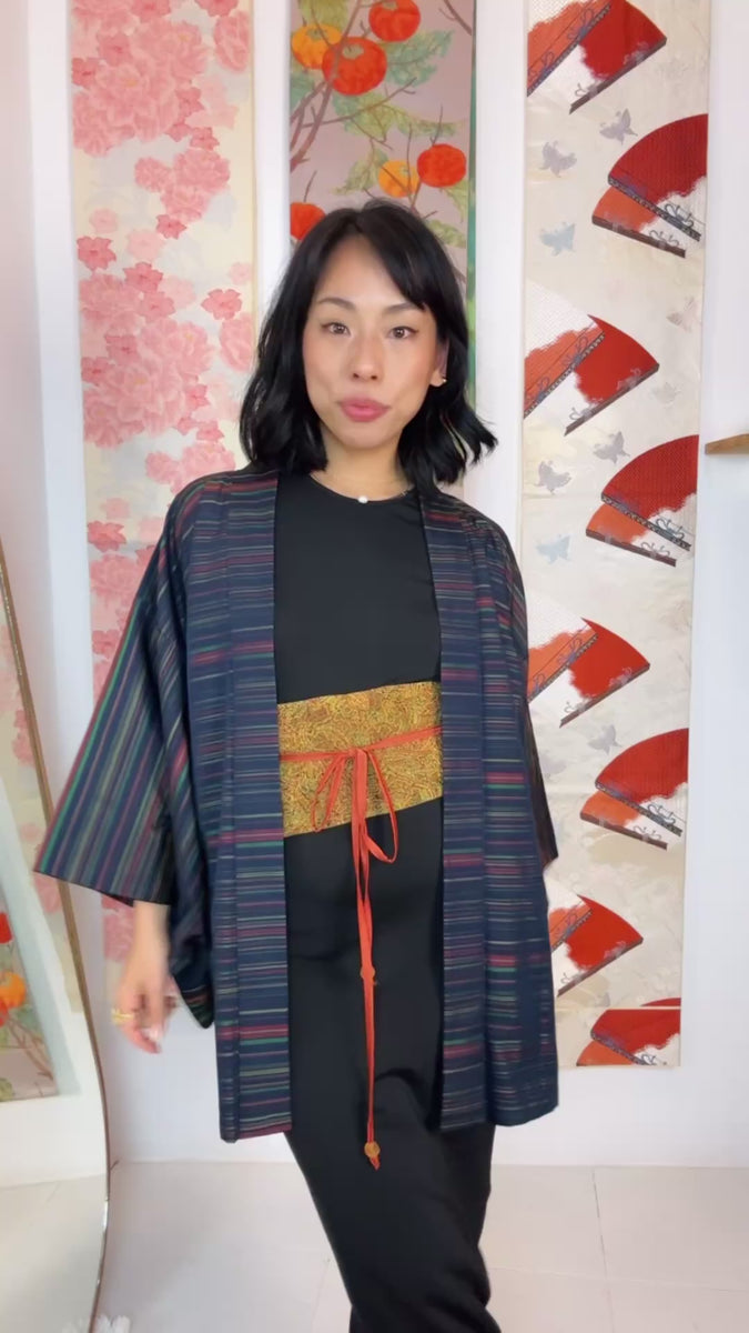 Asymmetrical Belt Made from Kimono Silk Fabric Green