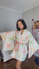 Short Kimono Single Layer in Tsumugi Silk Flowers