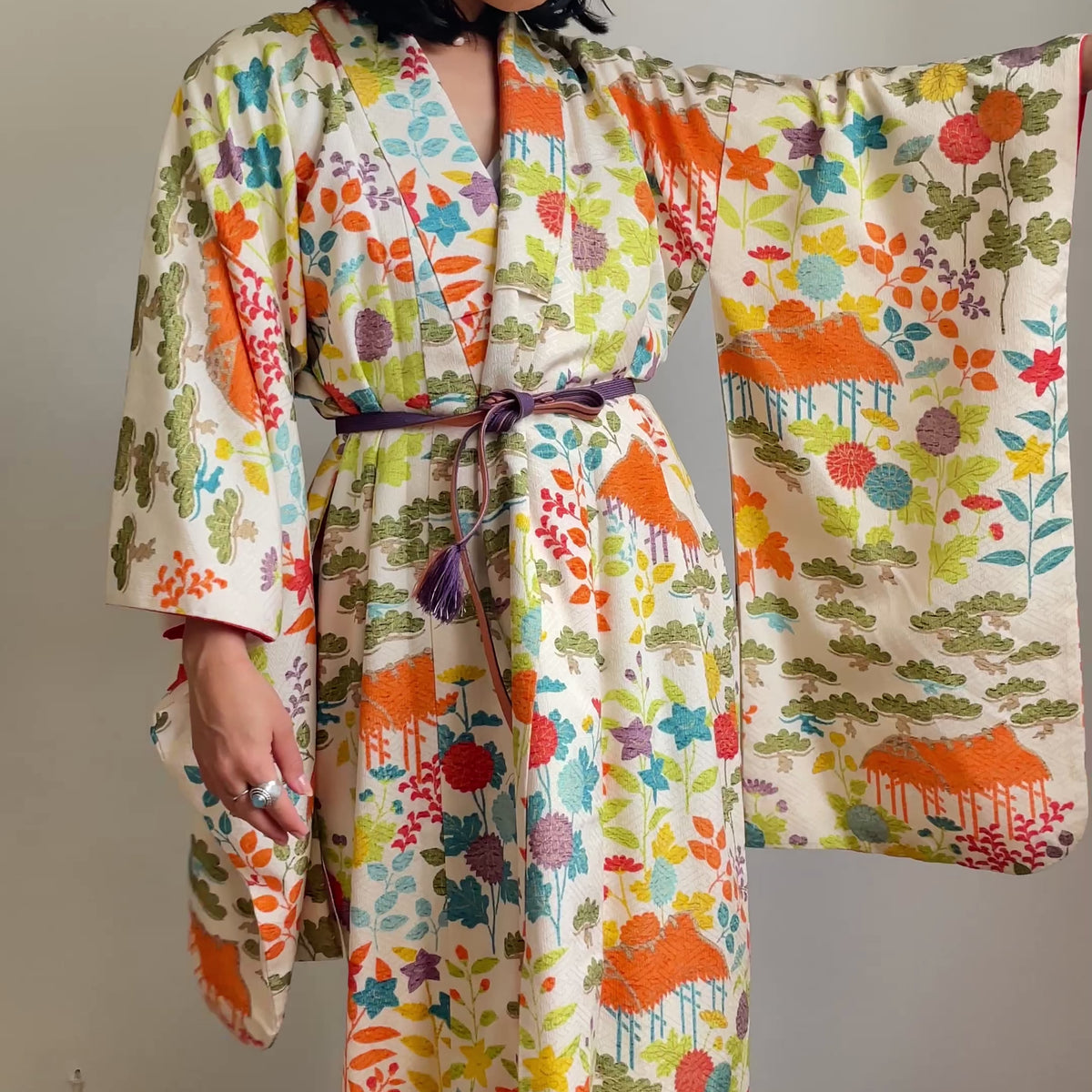 Kimono Furisode Japanese Spring Garden in Silk