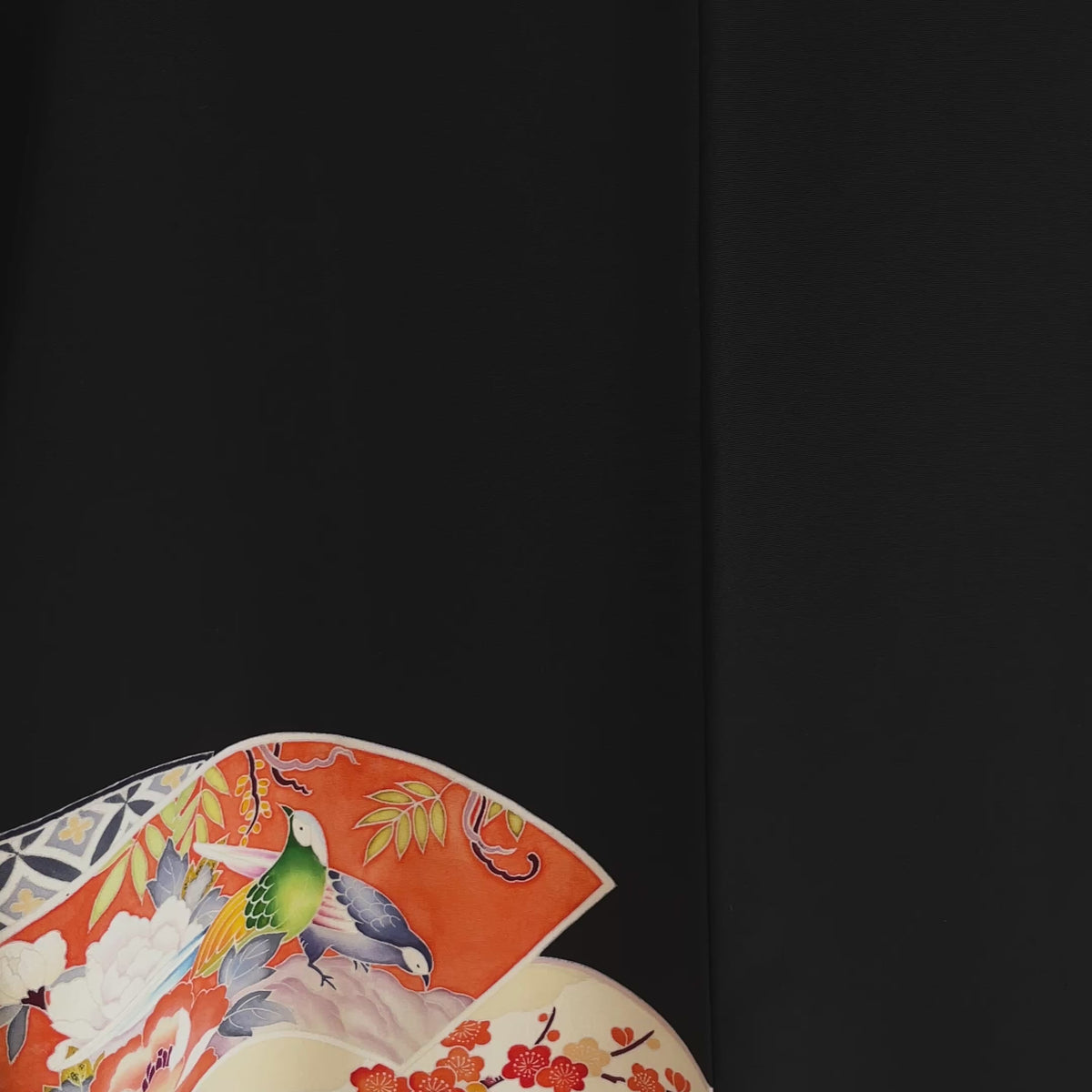 Haori Black with Japanese Fans in Silk