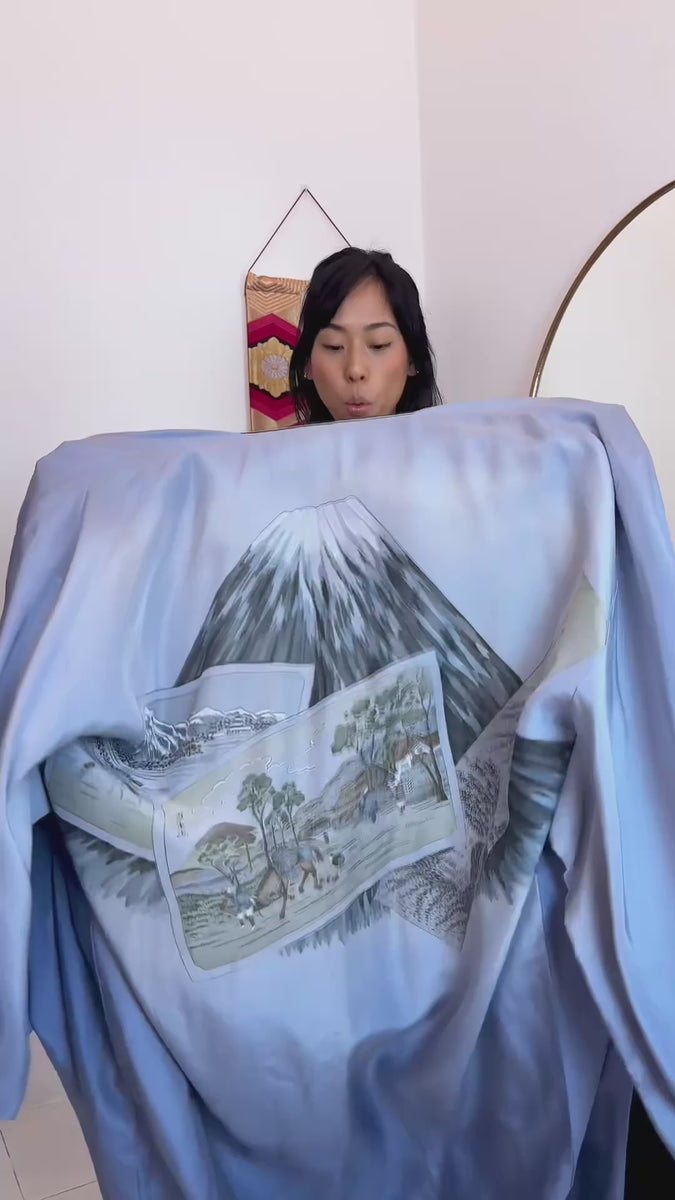 Kimono Nagajuban Mens with Mount Fuji