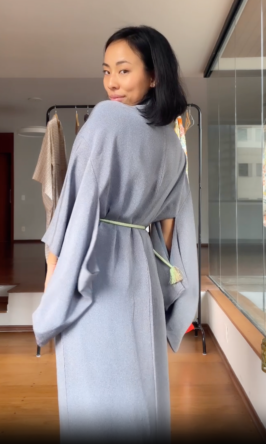 Kimono Blue with Colorful Dots in Silk