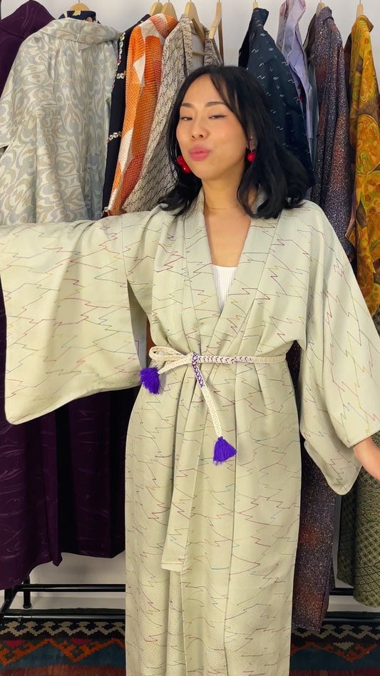Kimono Light Ice Blue with Colored Lines