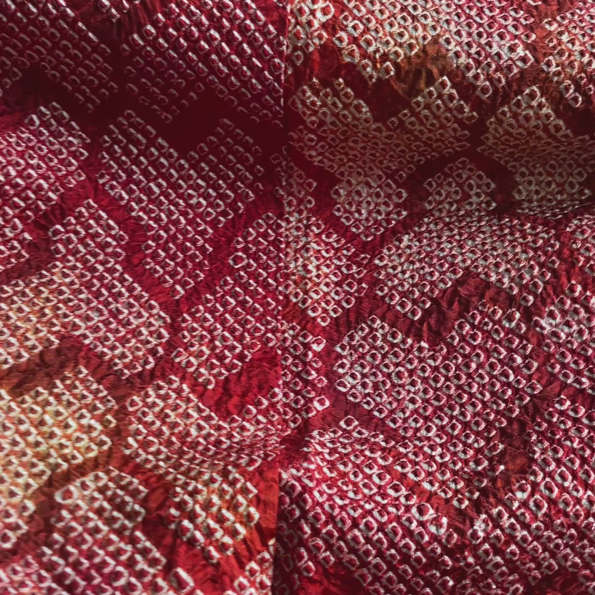 Haori Red Crayon Shibori Technique Geometric in Silk