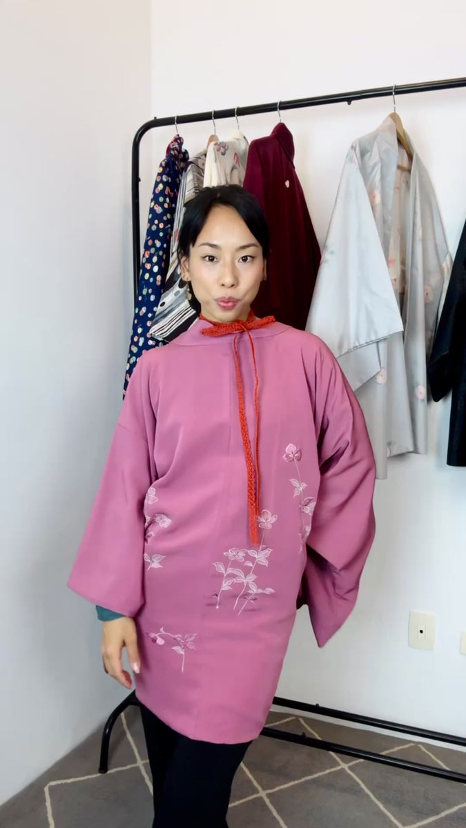 Haori Plum with Embroidered Flowers