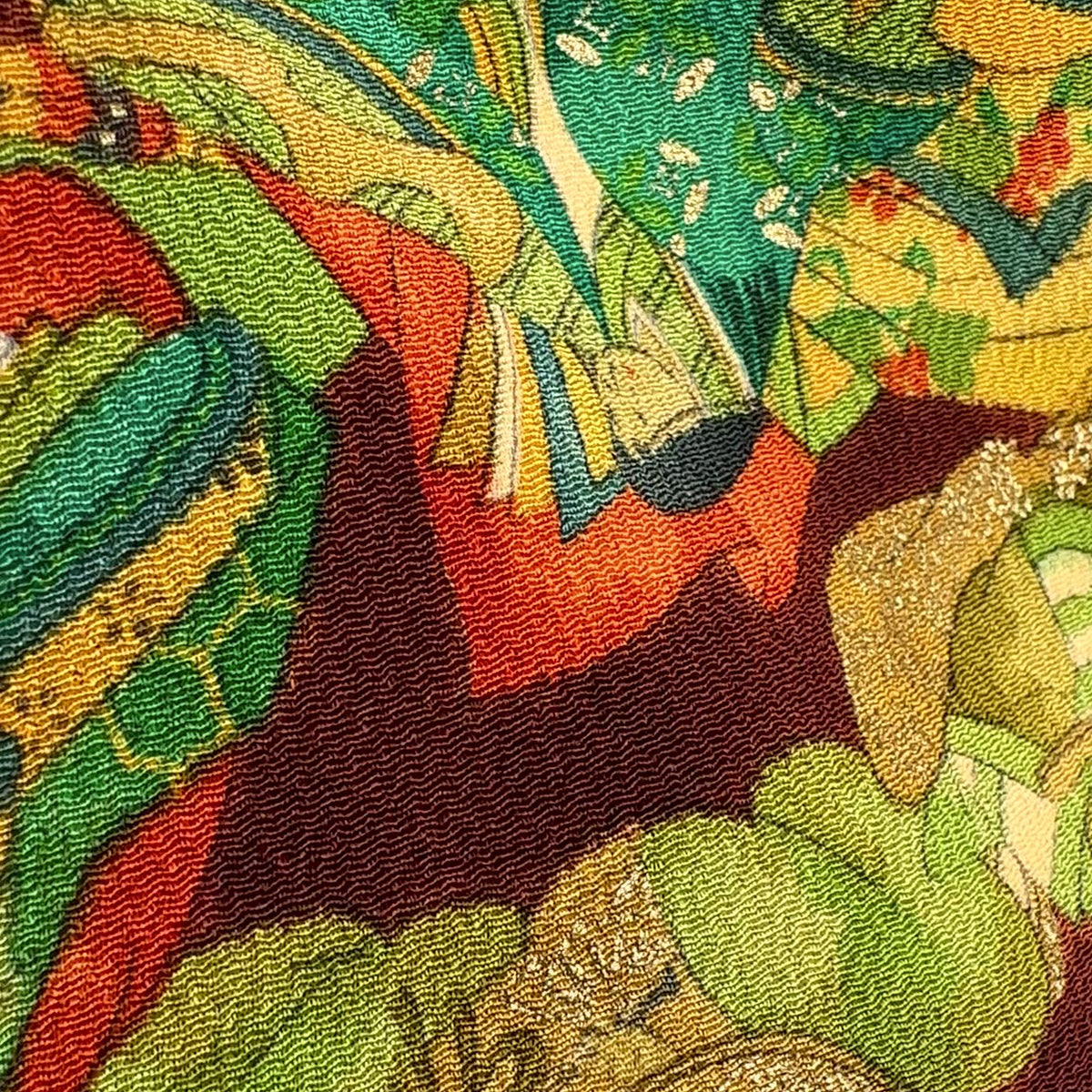 Kimono Dark Brown with Green Pattern of People in Kimono
