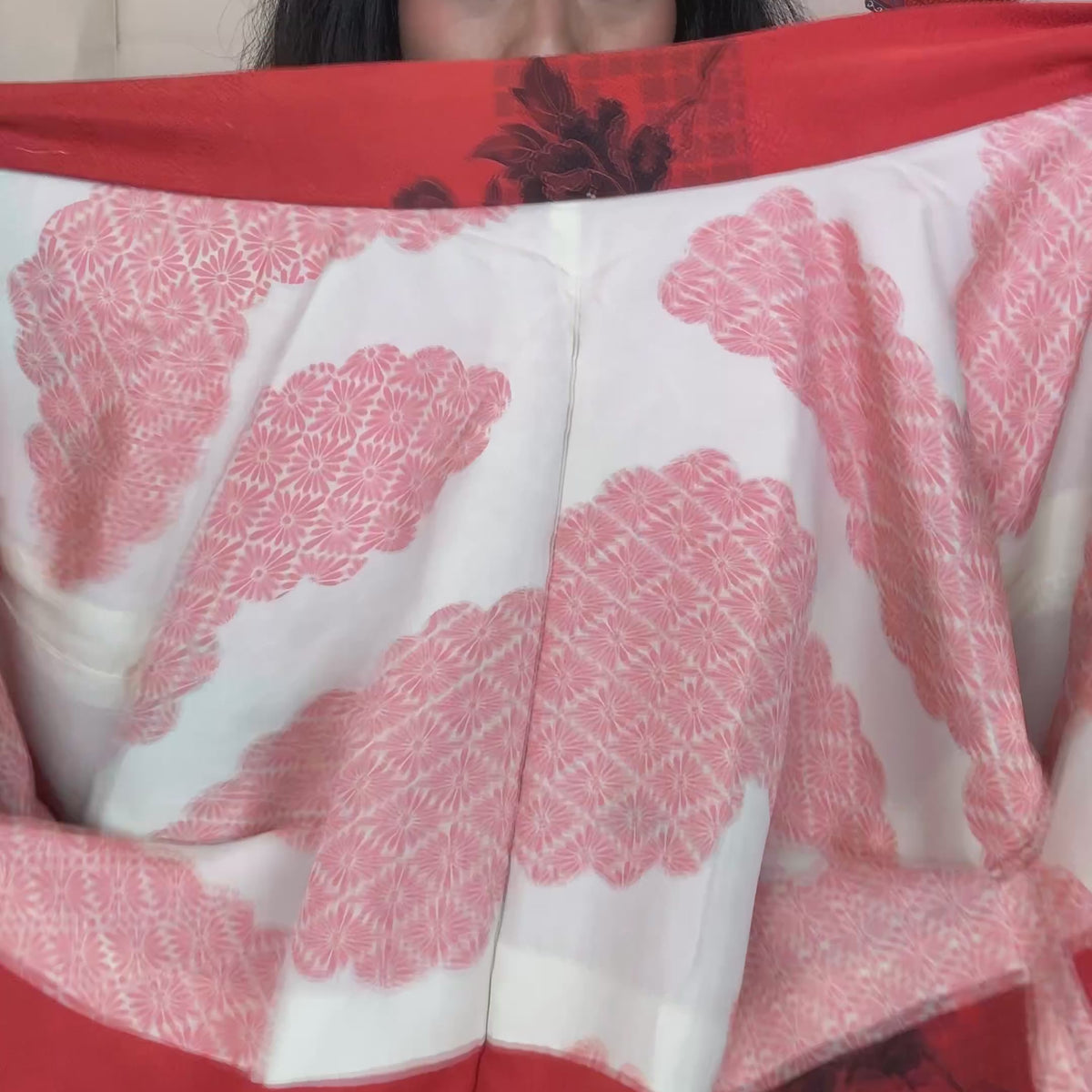Haori Hot Orange with Flowers in Silk