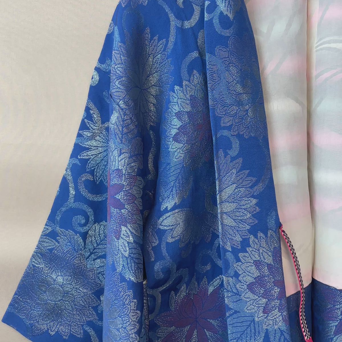 Haori Blue Jacquard with Embroidered Metallic Flowers